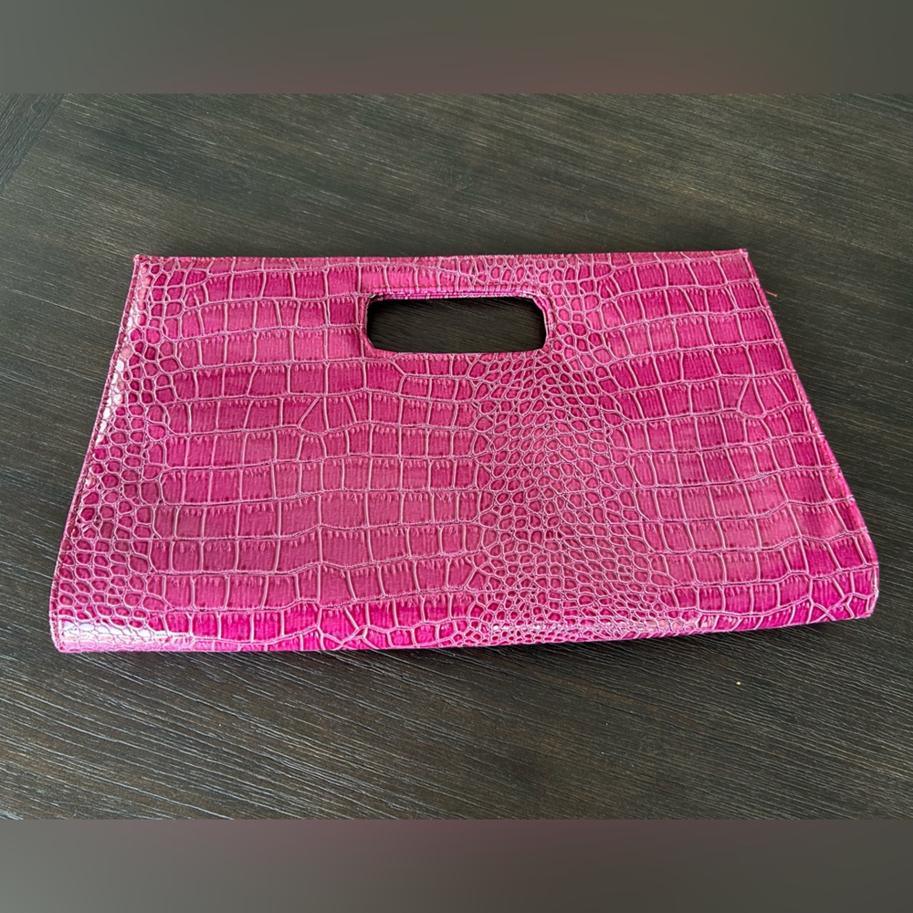 Oversized Fushia Crocodile-Embossed Clutch